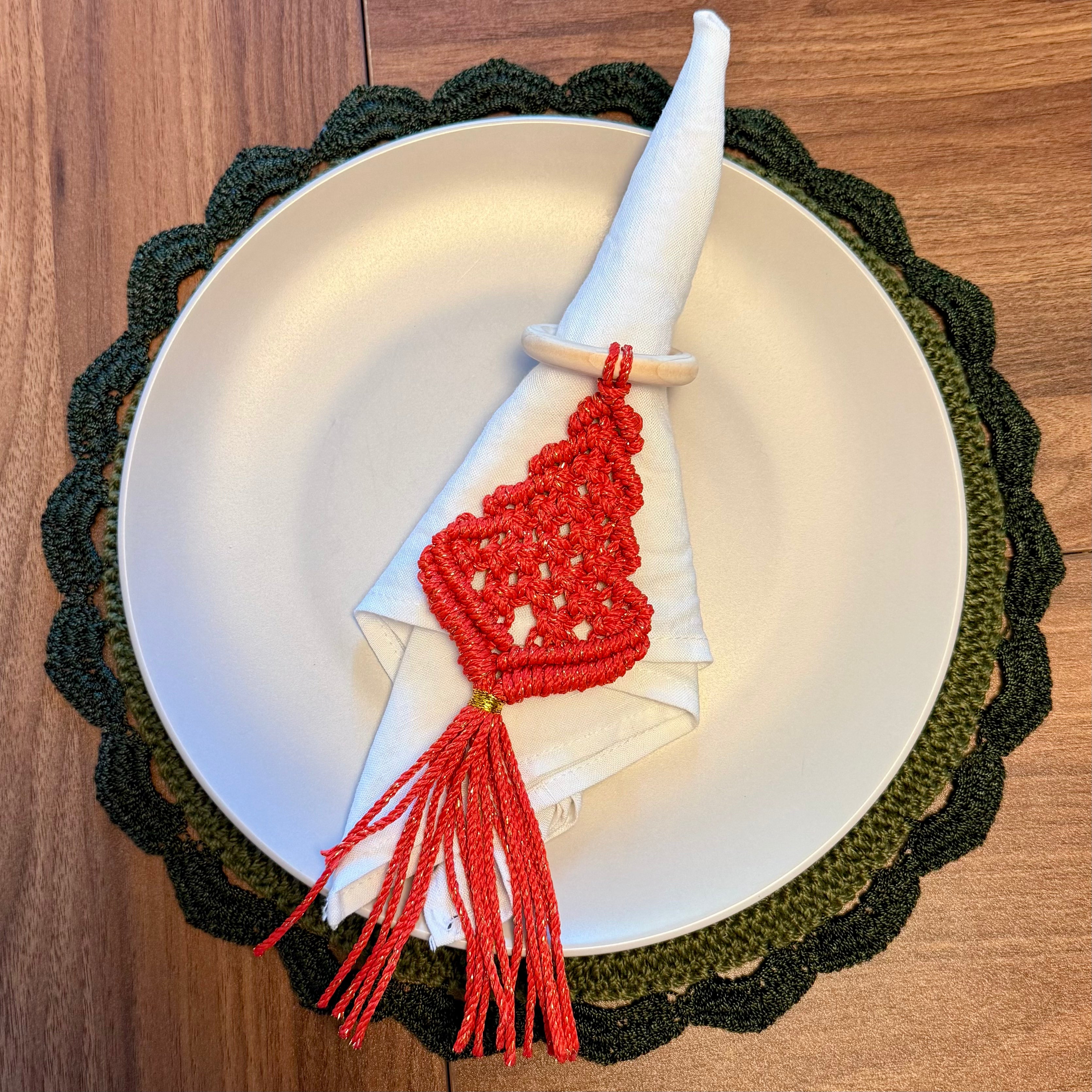 Macrame Christmas Tree Napkin Ring - Set of 6