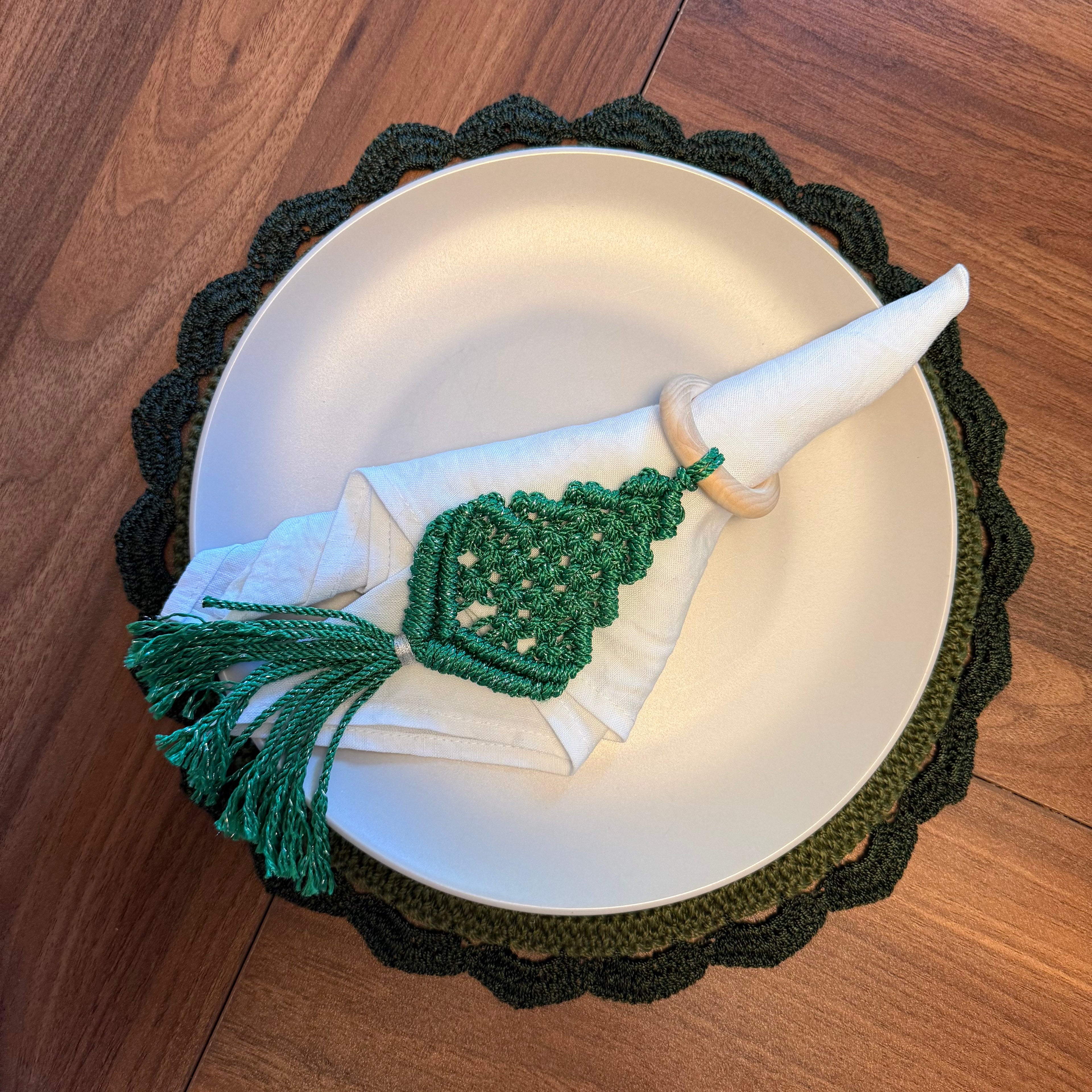 Macrame Christmas Tree Napkin Ring - Set of 6